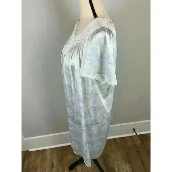 Vtg 70s Miss Elaine Babydoll Nightgown Floral Blue Lace Union Tag Coquette M - Picture 5 of 13